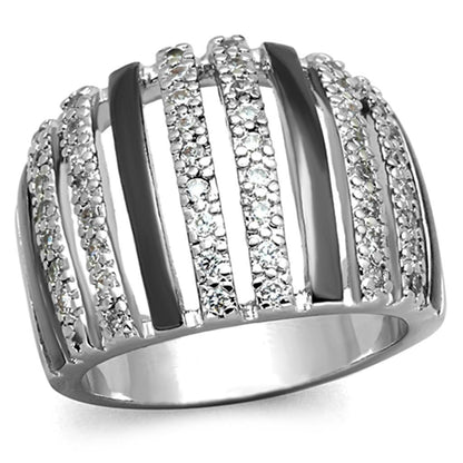 3W567 - Rhodium + Ruthenium Brass Ring with AAA Grade CZ  in Clear-0
