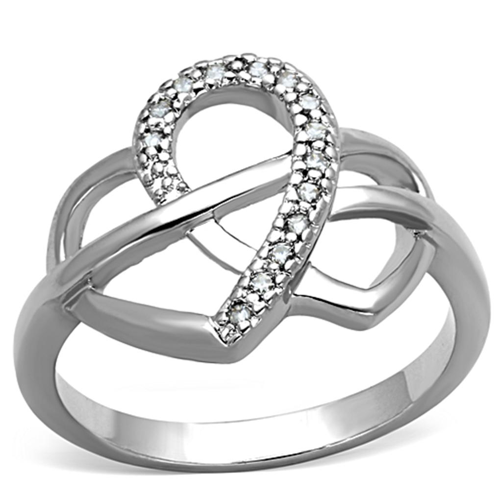 3W569 - Rhodium Brass Ring with AAA Grade CZ  in Clear-0