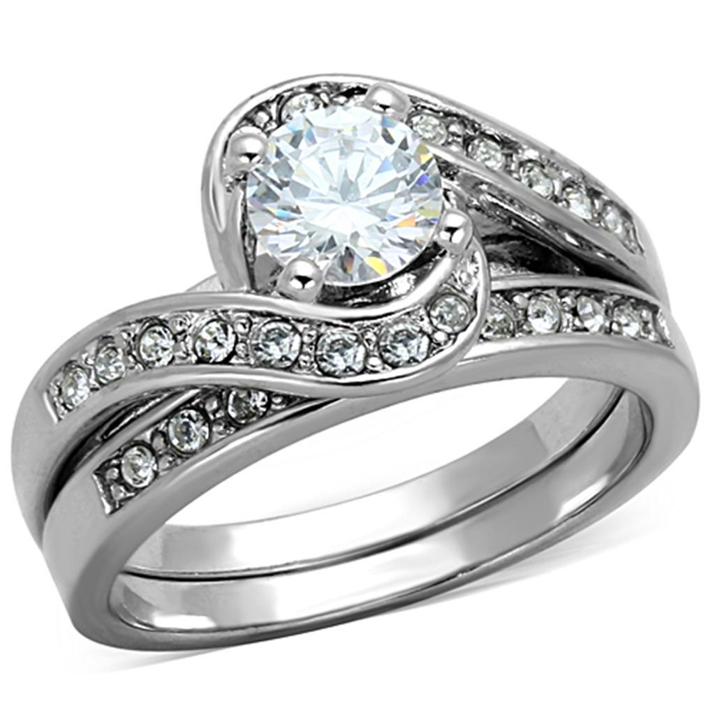3W575 - Rhodium Brass Ring with AAA Grade CZ  in Clear-0