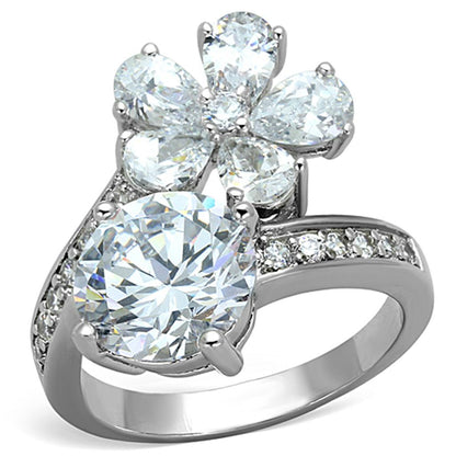 3W576 - Rhodium Brass Ring with AAA Grade CZ  in Clear-0