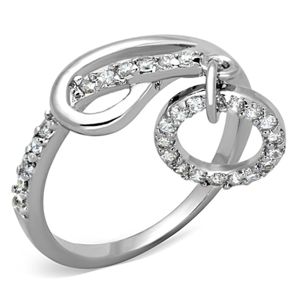 3W577 - Rhodium Brass Ring with AAA Grade CZ  in Clear-0