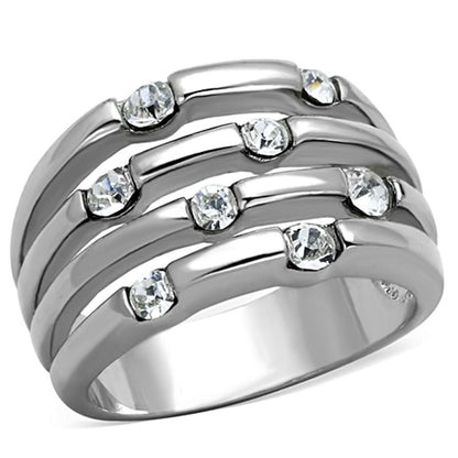3W581 - Rhodium Brass Ring with Top Grade Crystal  in Clear-0