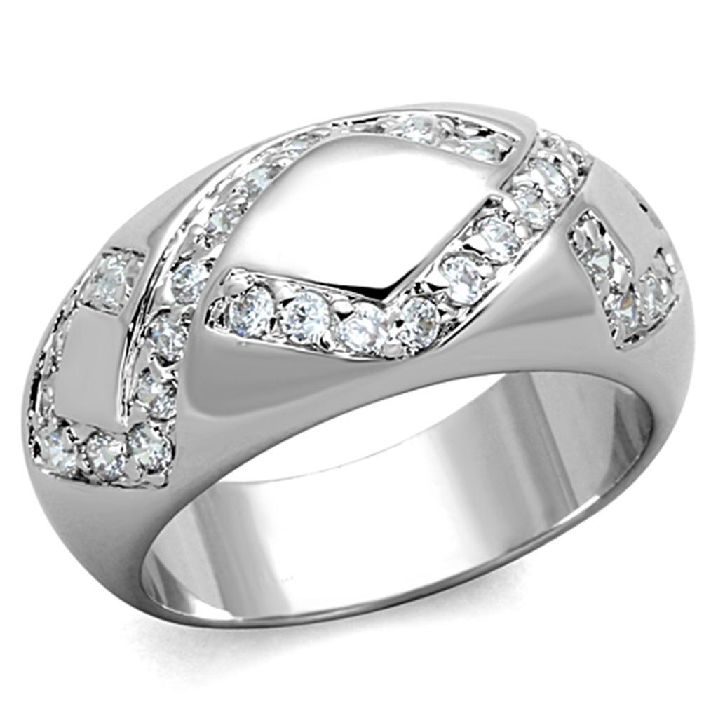 3W582 - Rhodium Brass Ring with AAA Grade CZ  in Clear-0