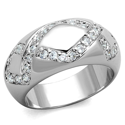 3W582 - Rhodium Brass Ring with AAA Grade CZ  in Clear-0
