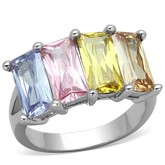 Dana Cocktail Ring - Rhodium Brass, AAA CZ , Multi Color - 3W583-0