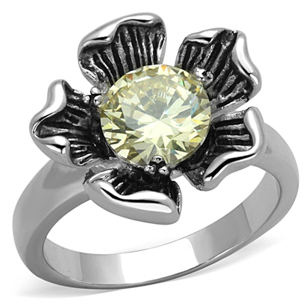 3W585 - Rhodium Brass Ring with AAA Grade CZ  in Citrine Yellow-0