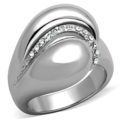 3W586 - Rhodium Brass Ring with Top Grade Crystal  in Clear-0
