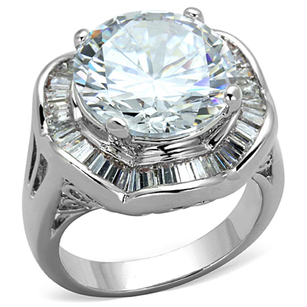 3W589 - Rhodium Brass Ring with AAA Grade CZ  in Clear-0