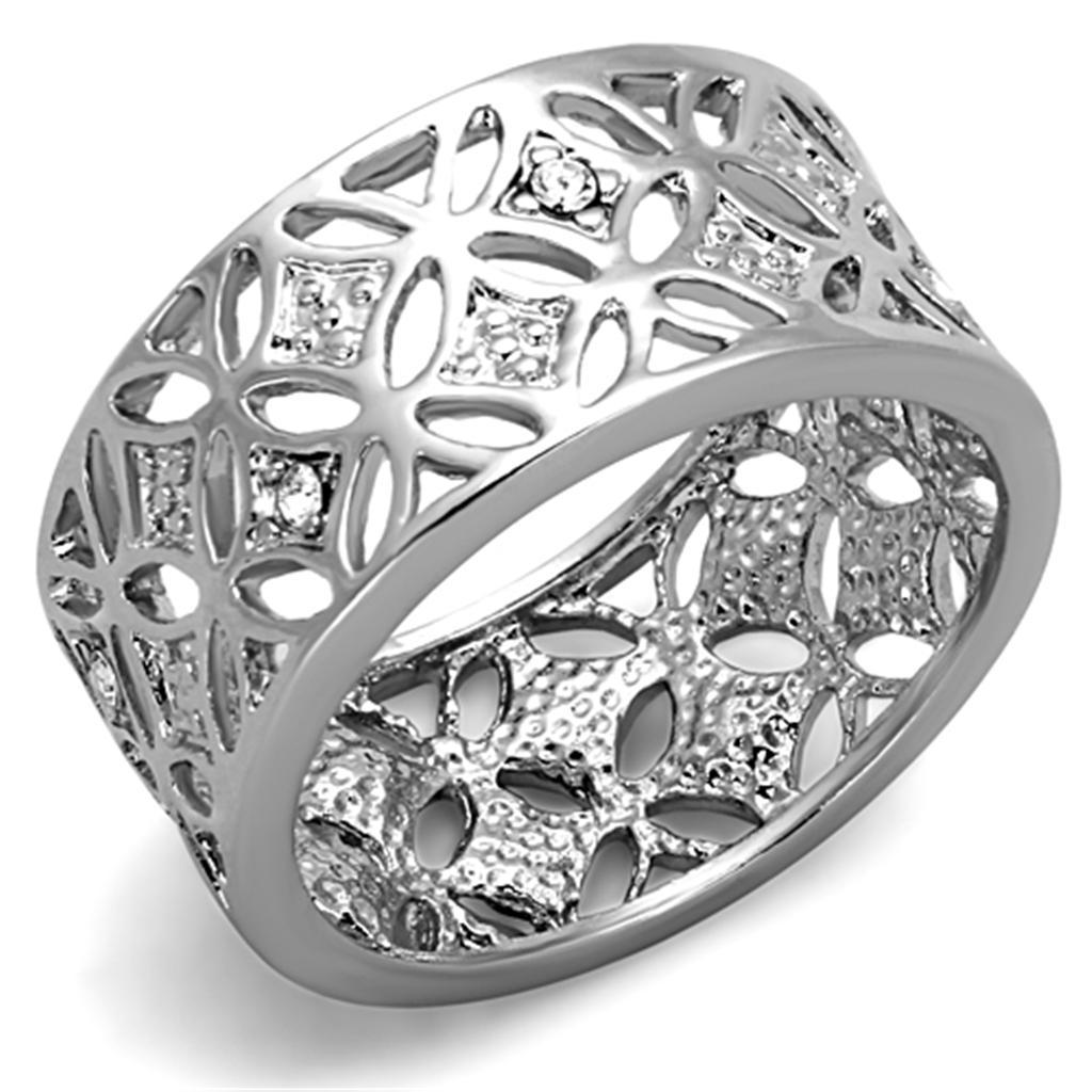 3W590 - Rhodium Brass Ring with Top Grade Crystal  in Clear-0