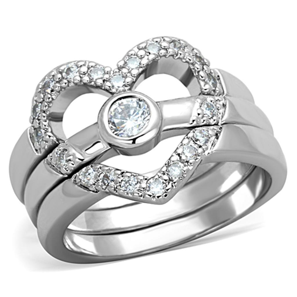 3W591 - Rhodium Brass Ring with AAA Grade CZ  in Clear-0