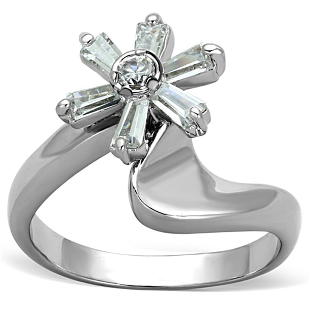 3W593 - Rhodium Brass Ring with AAA Grade CZ  in Clear-0
