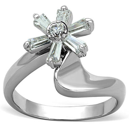 3W593 - Rhodium Brass Ring with AAA Grade CZ  in Clear-0