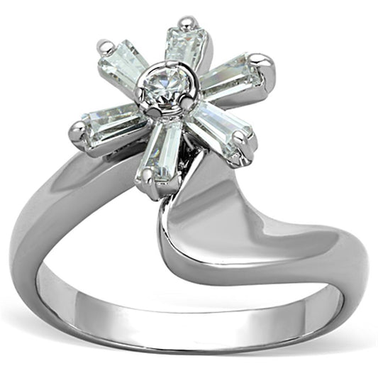 3W593 - Rhodium Brass Ring with AAA Grade CZ  in Clear-0