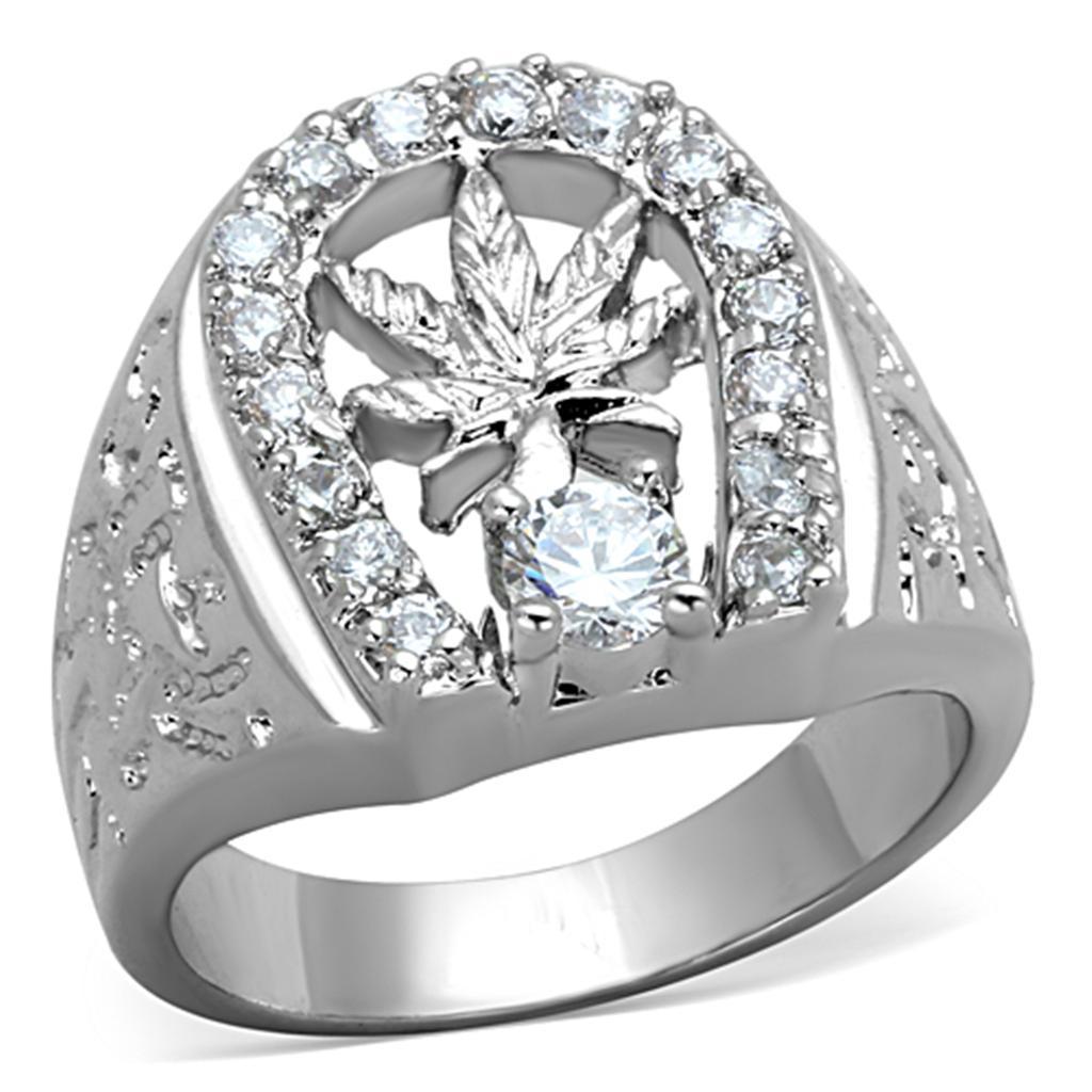 3W595 - Rhodium Brass Ring with AAA Grade CZ  in Clear-0
