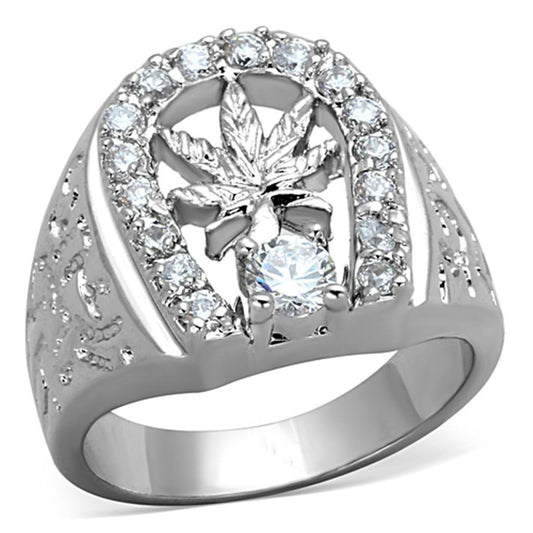 3W595 - Rhodium Brass Ring with AAA Grade CZ  in Clear-0
