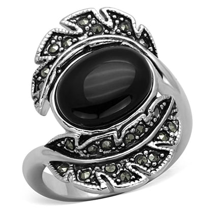 3W597 - Rhodium Brass Ring with Synthetic Onyx in Jet-0