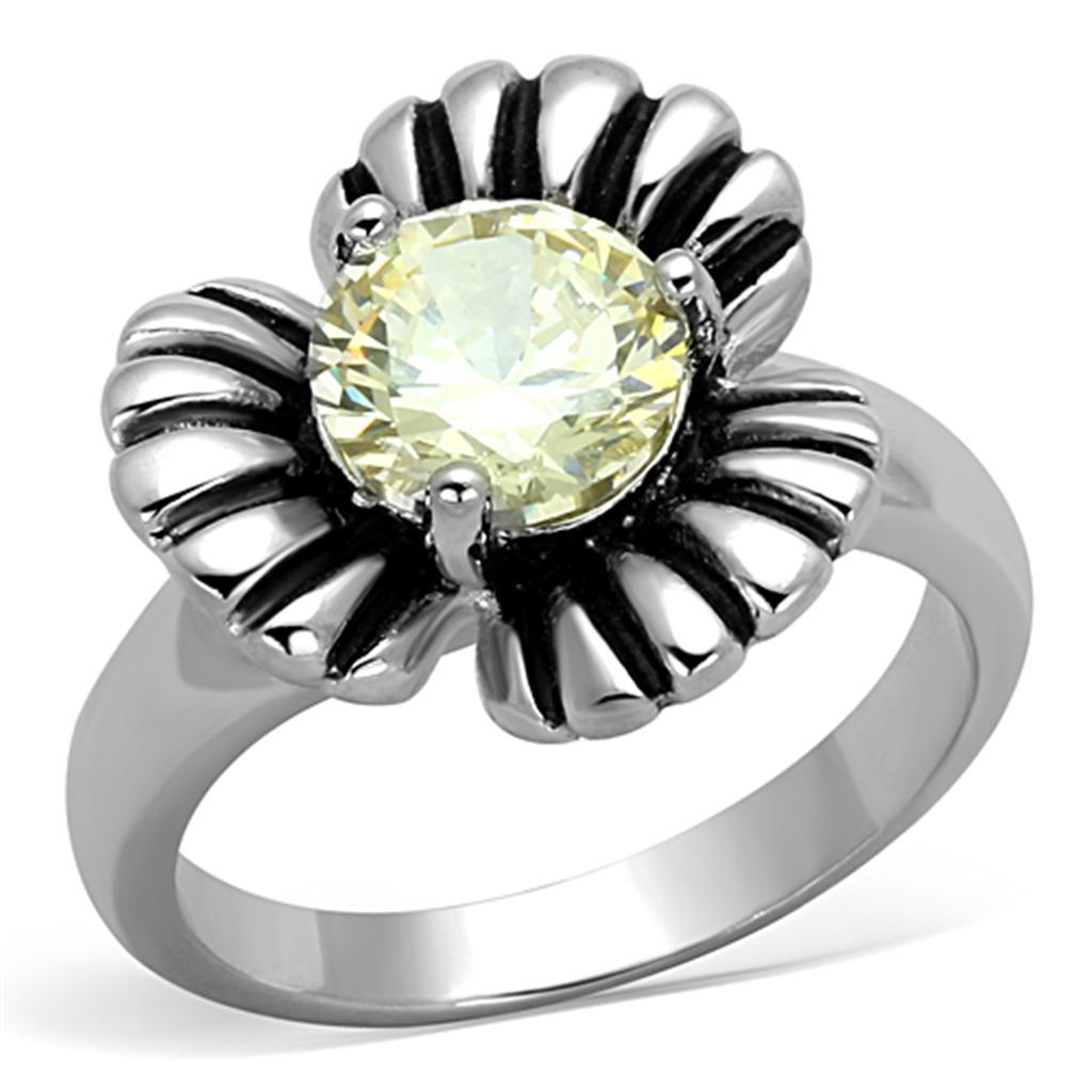 3W598 - Rhodium Brass Ring with AAA Grade CZ  in Citrine Yellow-0