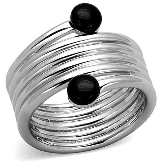 3W602 - Rhodium Brass Ring with Synthetic Onyx in Jet-0
