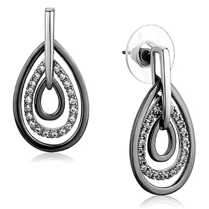 3W616 - Rhodium + Ruthenium Brass Earrings with AAA Grade CZ  in Clear-0