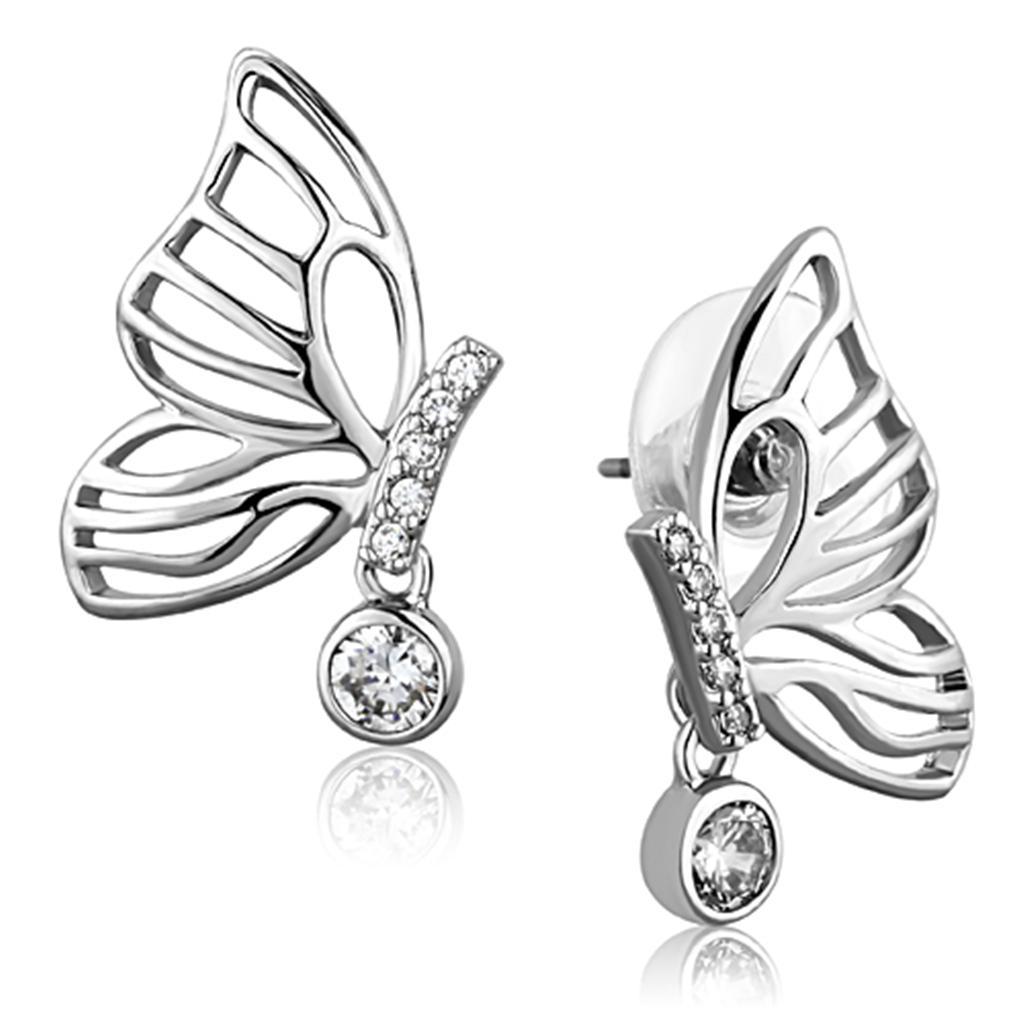 3W618 - Rhodium Brass Earrings with AAA Grade CZ  in Clear-0