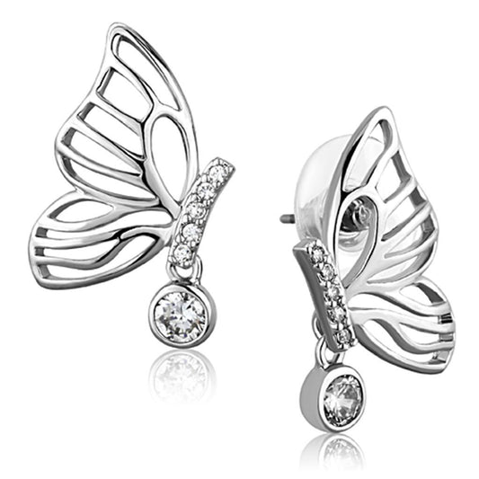 3W618 - Rhodium Brass Earrings with AAA Grade CZ  in Clear-0