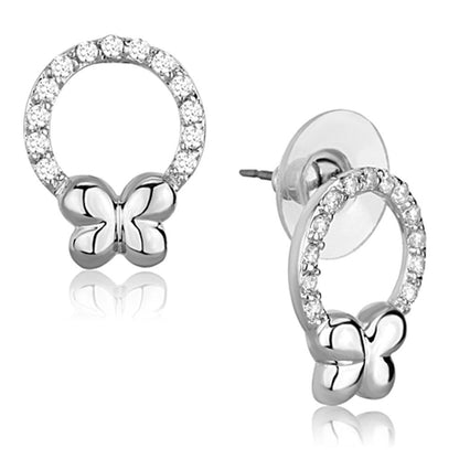 3W620 - Rhodium Brass Earrings with AAA Grade CZ  in Clear-0