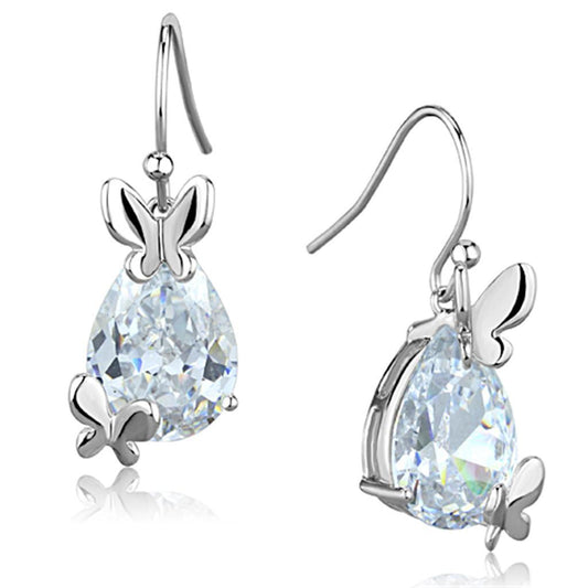 3W622 - Rhodium Brass Earrings with AAA Grade CZ  in Clear-0