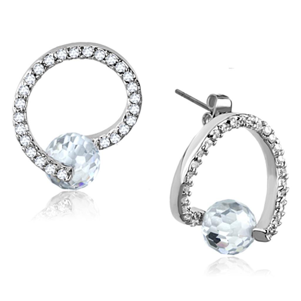 3W626 - Rhodium Brass Earrings with AAA Grade CZ  in Clear-0