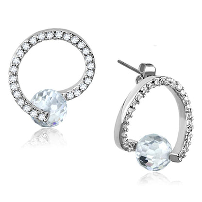 3W626 - Rhodium Brass Earrings with AAA Grade CZ  in Clear-0