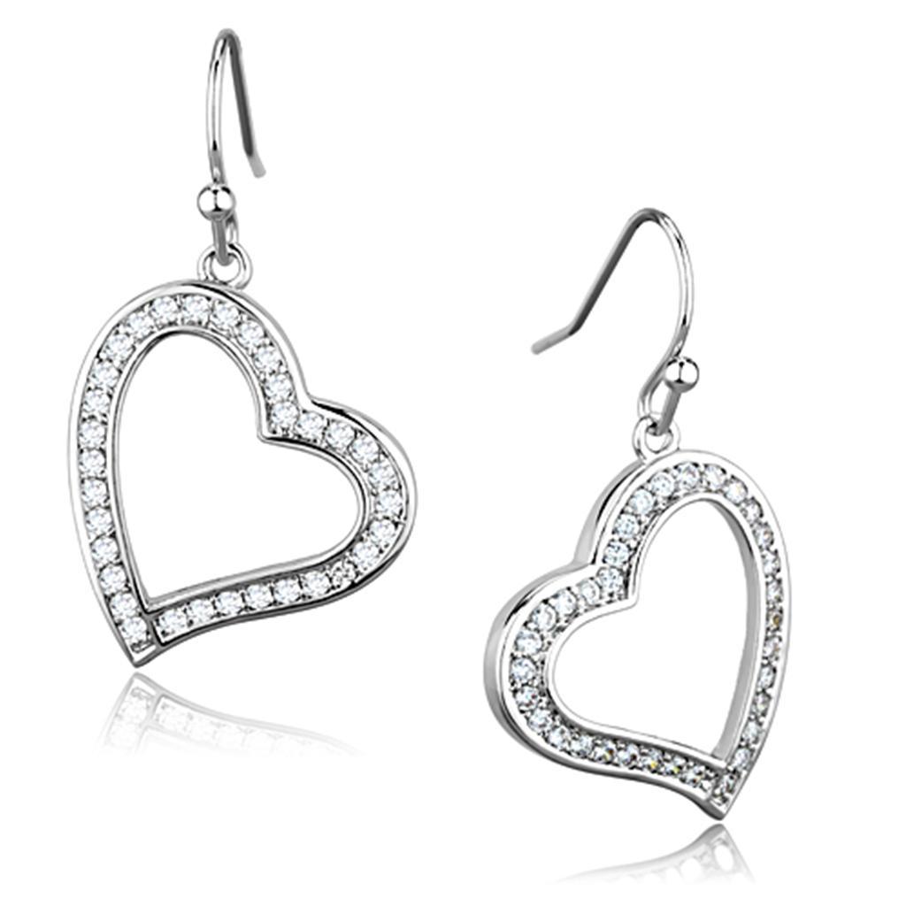 3W628 - Rhodium Brass Earrings with AAA Grade CZ  in Clear-0