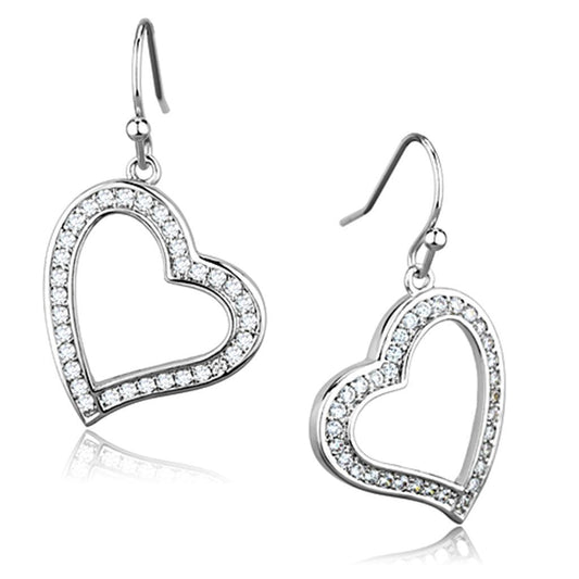 3W628 - Rhodium Brass Earrings with AAA Grade CZ  in Clear-0
