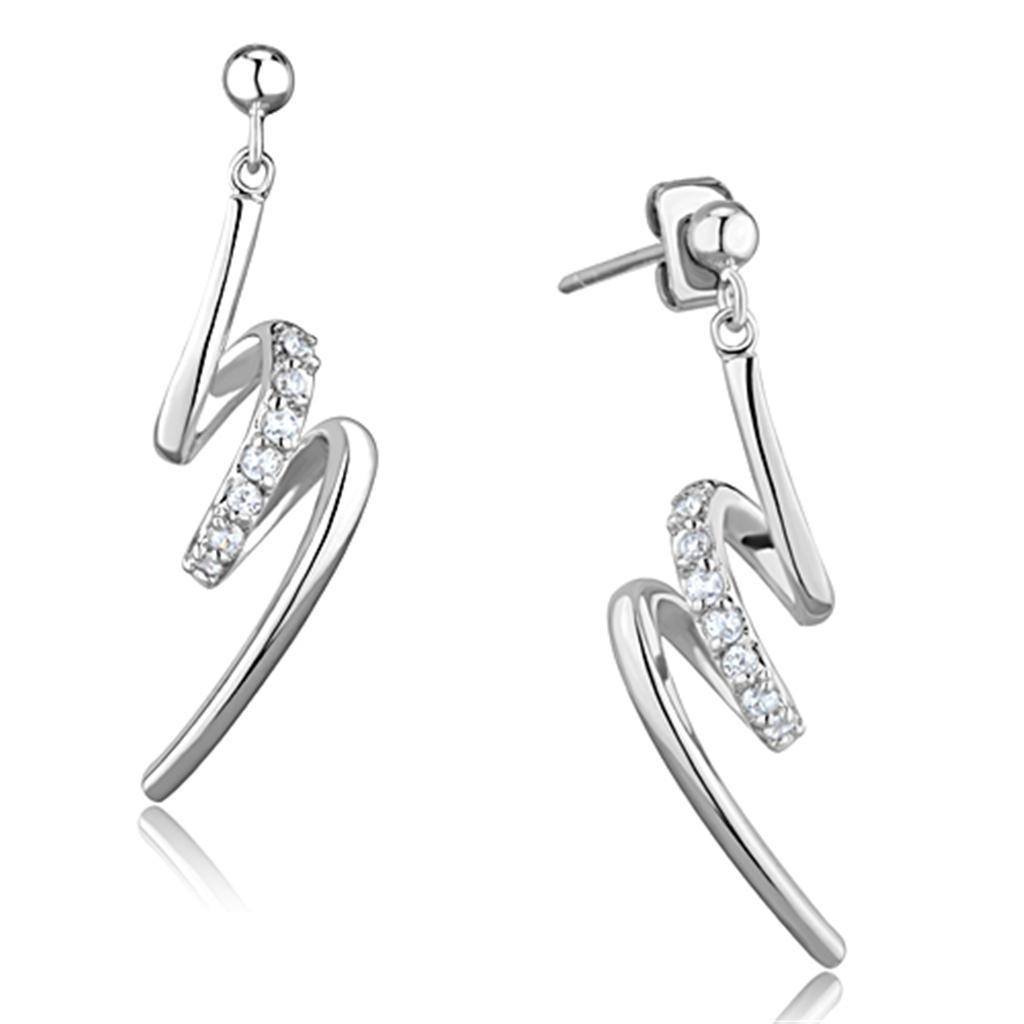 3W632 - Rhodium Brass Earrings with AAA Grade CZ  in Clear-0