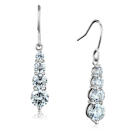 3W633 - Rhodium Brass Earrings with AAA Grade CZ  in Clear-0