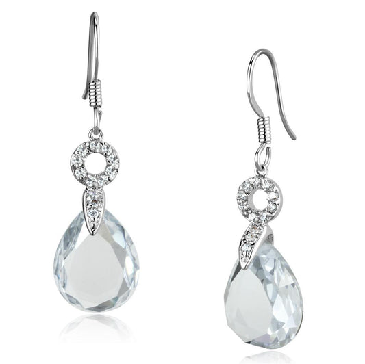 3W634 - Rhodium Brass Earrings with AAA Grade CZ  in Clear-0