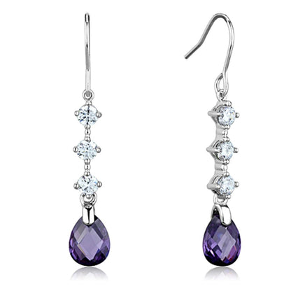 3W635 - Rhodium Brass Earrings with AAA Grade CZ  in Amethyst-0