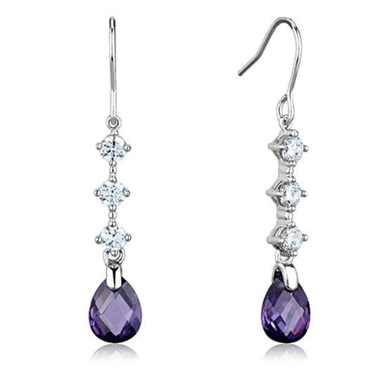 3W635 - Rhodium Brass Earrings with AAA Grade CZ  in Amethyst-0