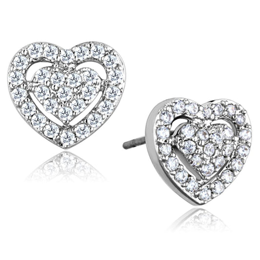 3W636 - Rhodium Brass Earrings with AAA Grade CZ  in Clear-0
