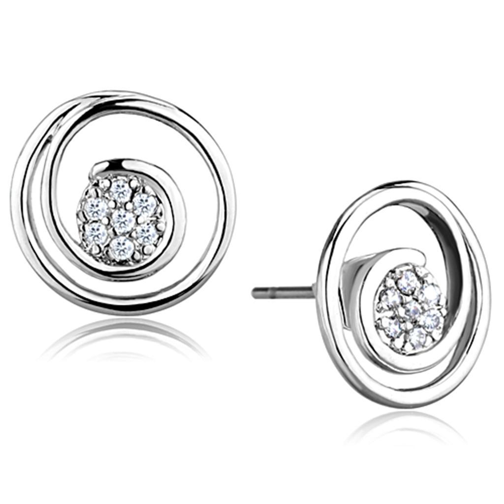 3W638 - Rhodium Brass Earrings with AAA Grade CZ  in Clear-0