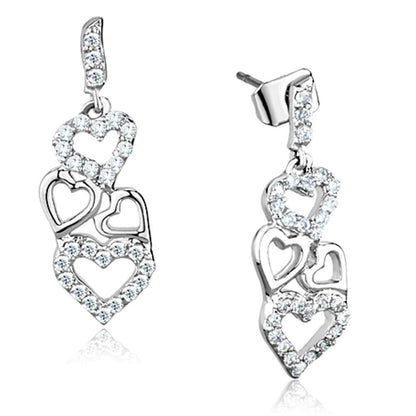 3W640 - Rhodium Brass Earrings with AAA Grade CZ  in Clear-0