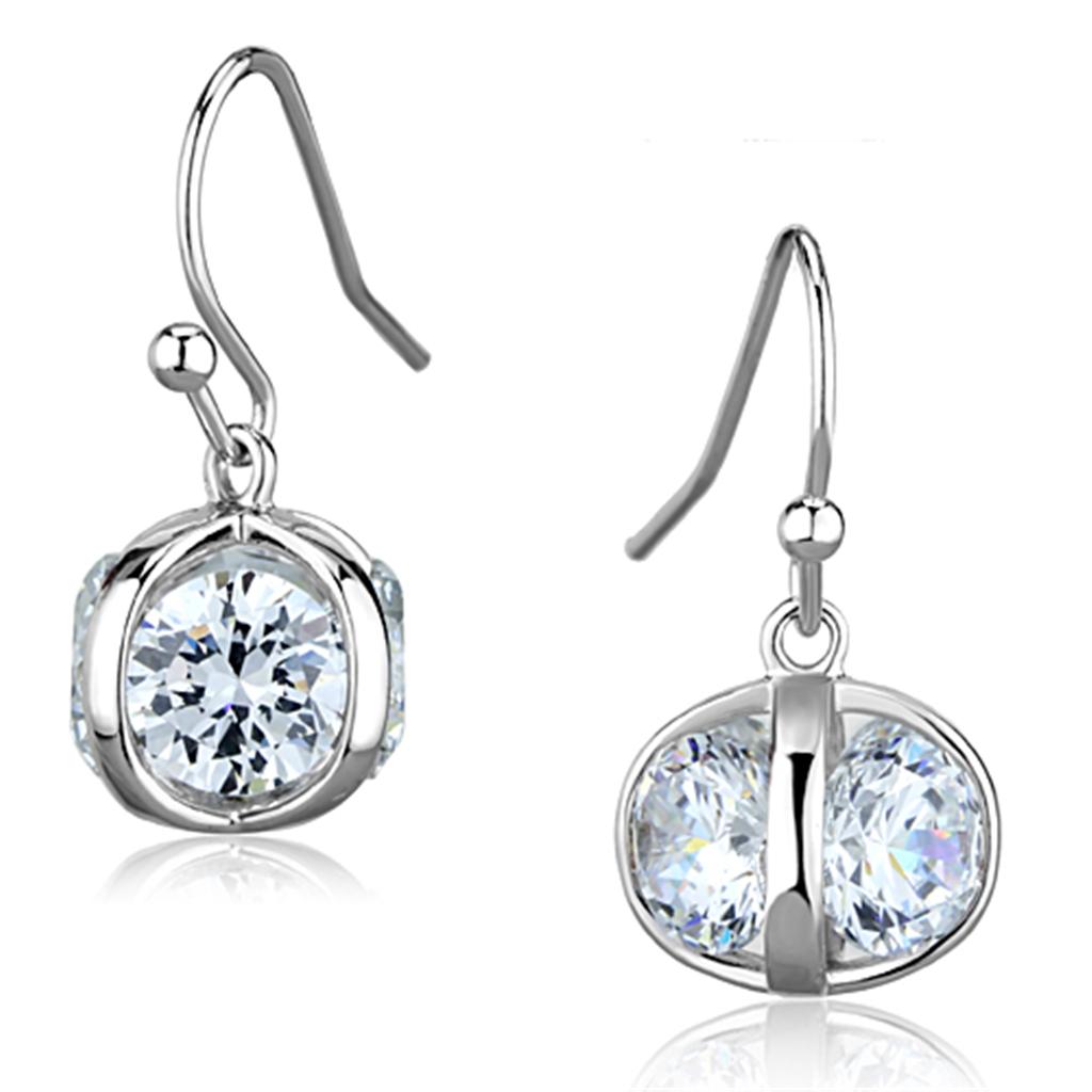 3W644 - Rhodium Brass Earrings with AAA Grade CZ  in Clear-0
