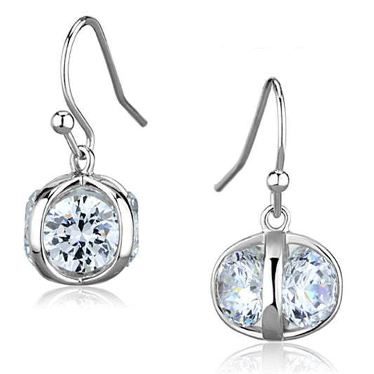3W644 - Rhodium Brass Earrings with AAA Grade CZ  in Clear-0