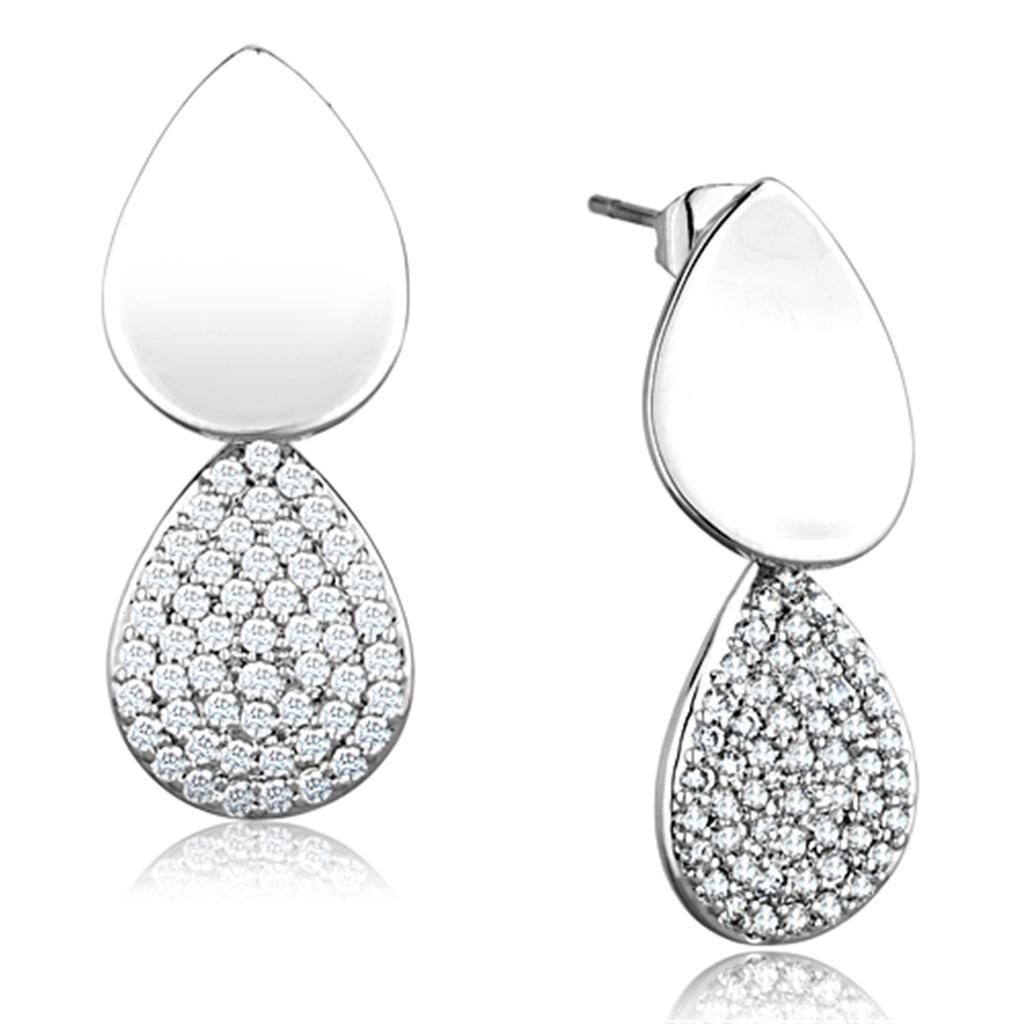 3W659 - Rhodium Brass Earrings with AAA Grade CZ  in Clear-0