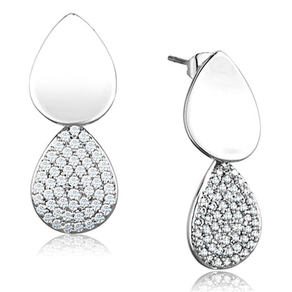 3W659 - Rhodium Brass Earrings with AAA Grade CZ  in Clear-0