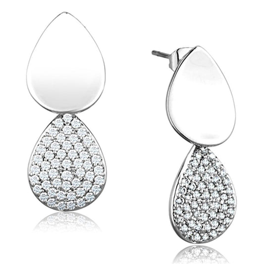 3W659 - Rhodium Brass Earrings with AAA Grade CZ  in Clear-0