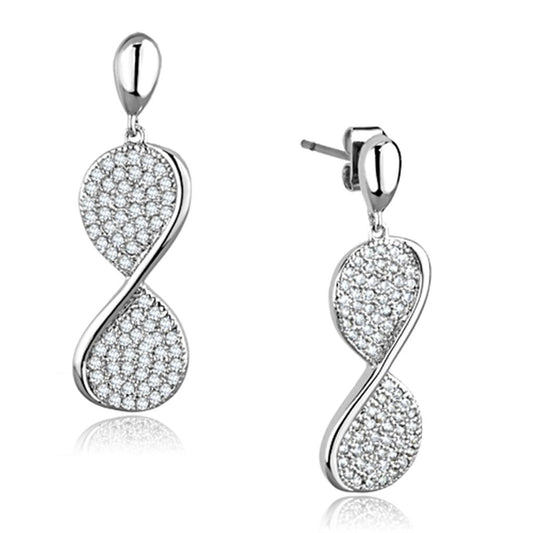 3W663 - Rhodium Brass Earrings with AAA Grade CZ  in Clear-0