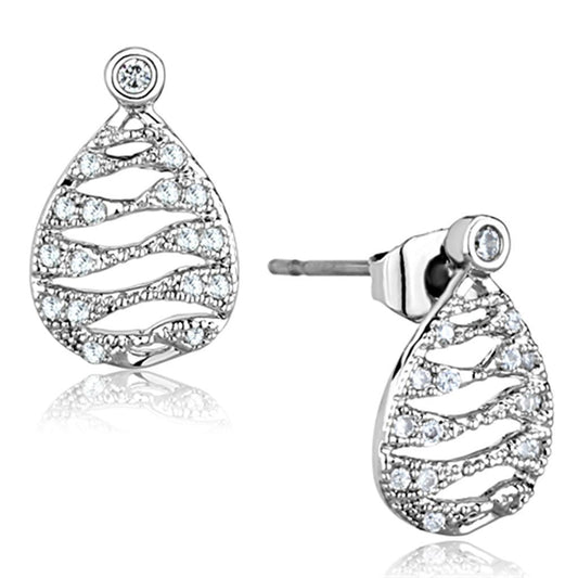 3W664 - Rhodium Brass Earrings with AAA Grade CZ  in Clear-0