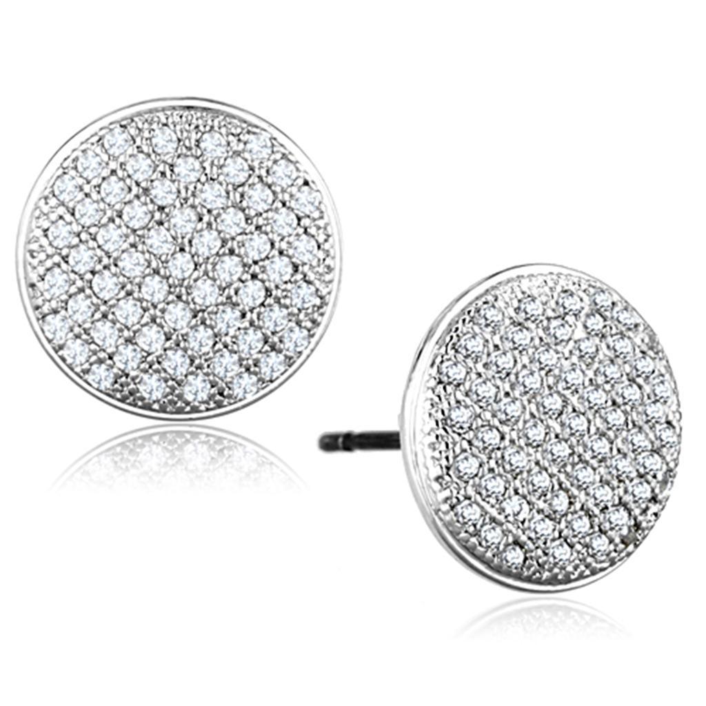 3W666 - Rhodium Brass Earrings with AAA Grade CZ  in Clear-0