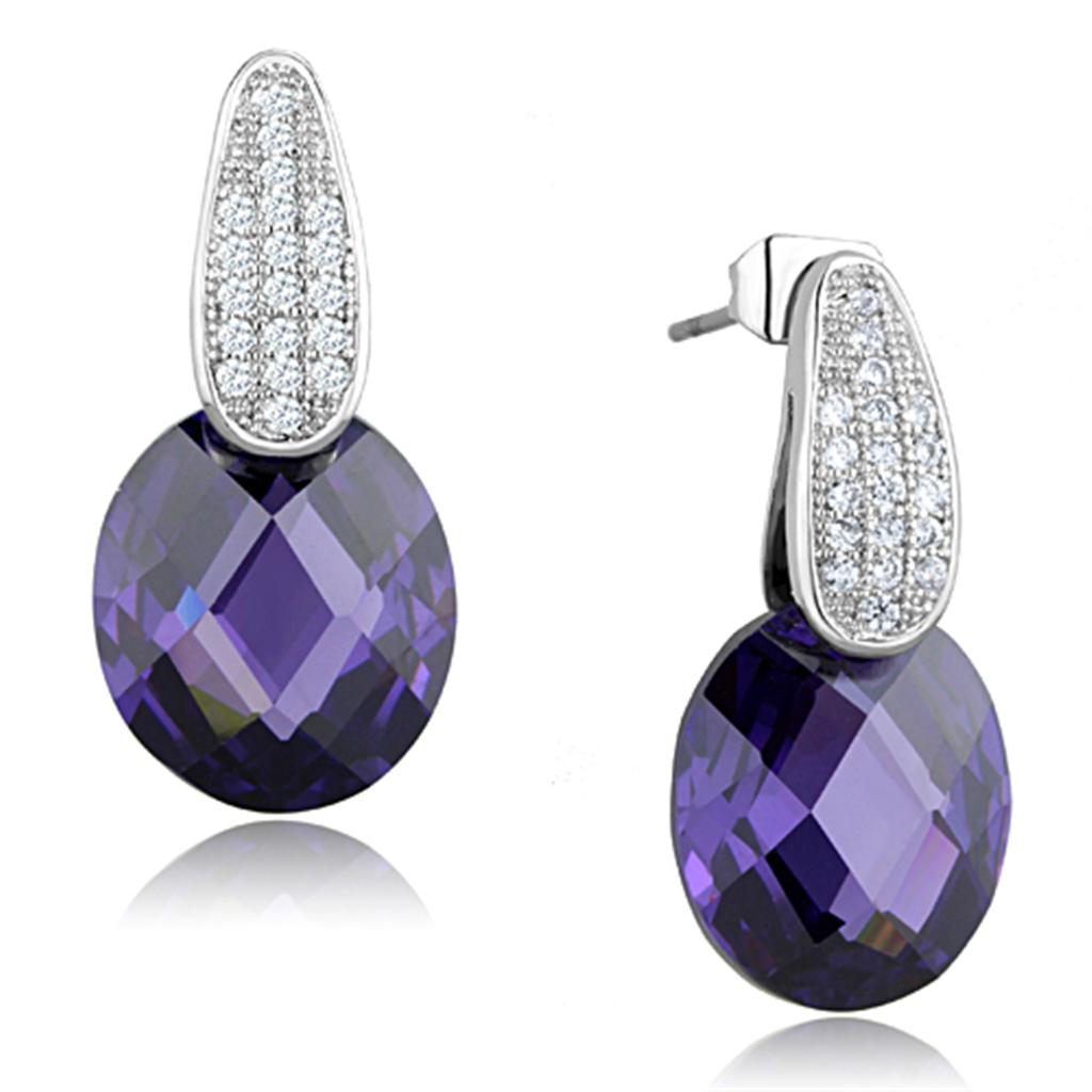 3W667 - Rhodium Brass Earrings with AAA Grade CZ  in Amethyst-0
