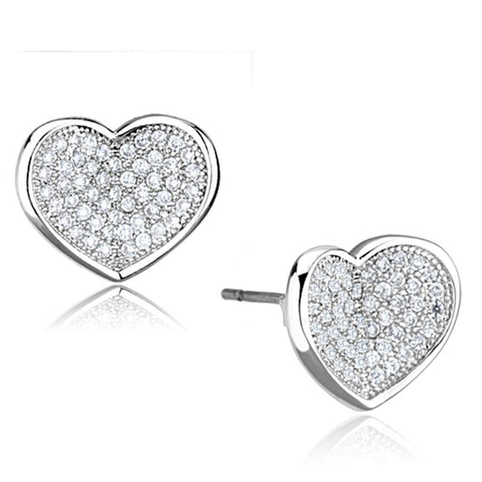 3W668 - Rhodium Brass Earrings with AAA Grade CZ  in Clear-0