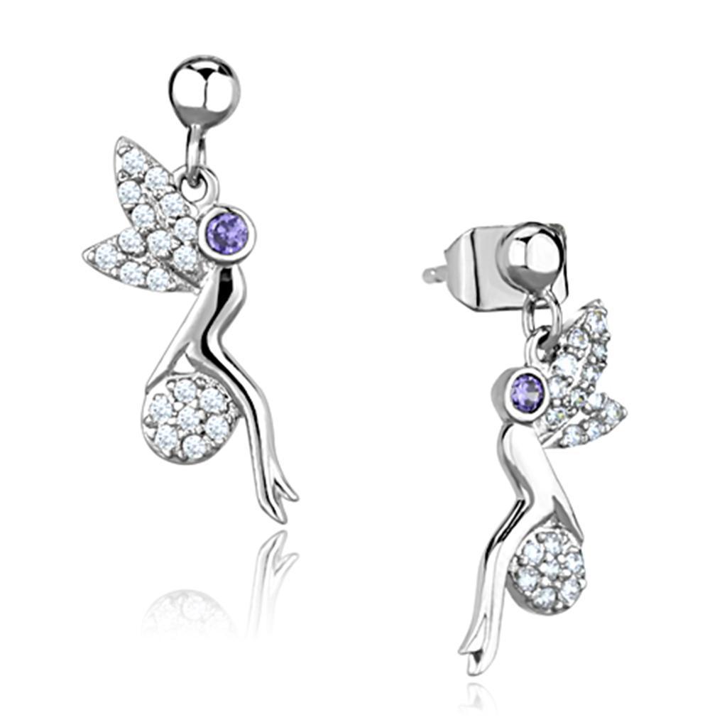 3W670 - Rhodium Brass Earrings with AAA Grade CZ  in Amethyst-0